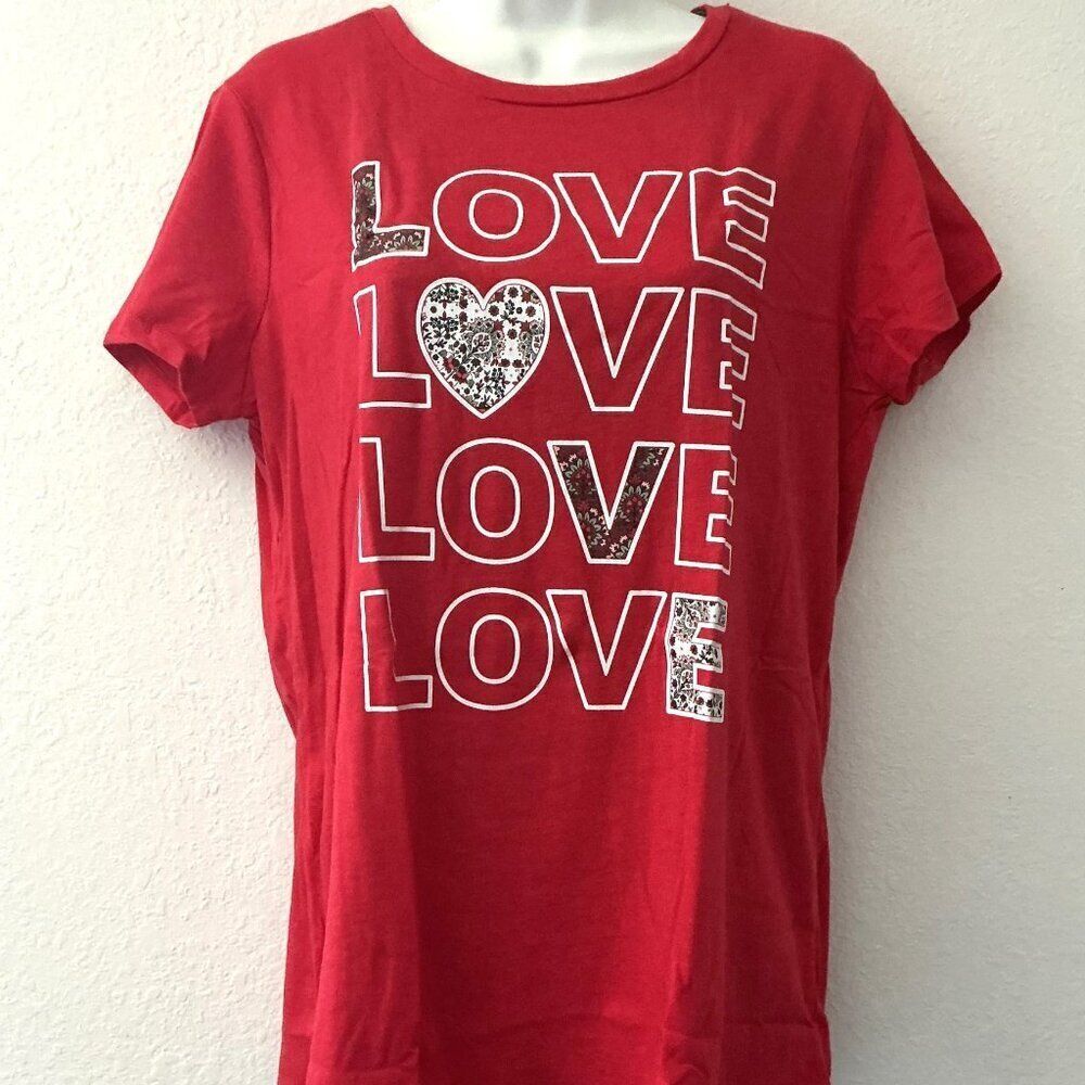 LOVE” Red Floral T-Shirt Large